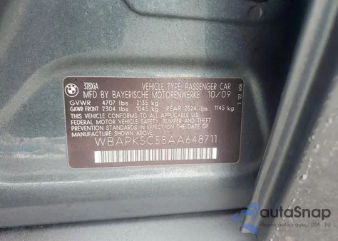 2010 BMW 328 Xi Sulev from USA, damaged, VIN WBAPK5C58AA648711